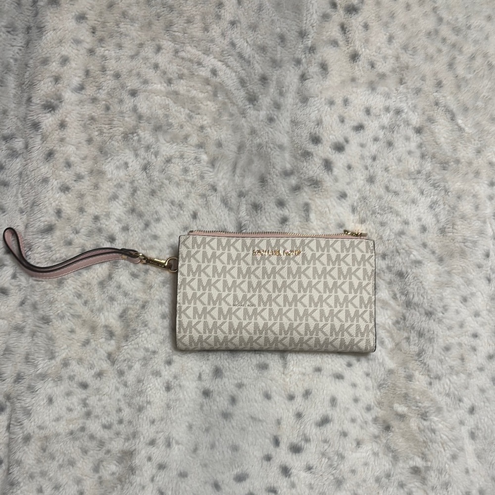 Michael Kors Cream and Gold Logo Wristlet